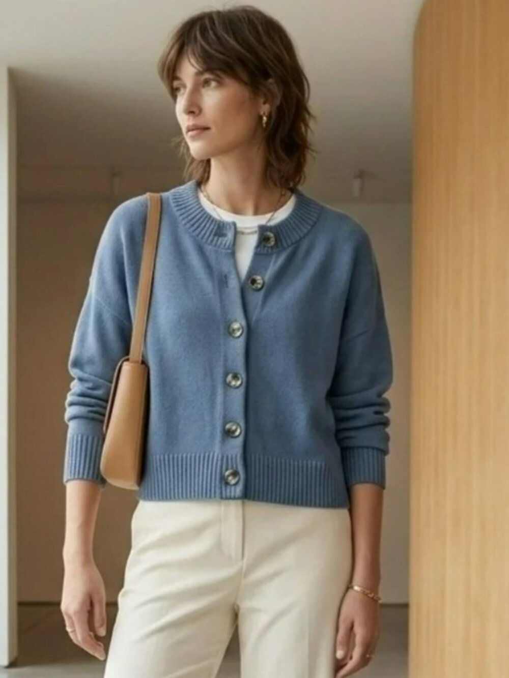 Quince 100% Organic Cotton Cropped Cardigan Glacier Blue Medium M GUC